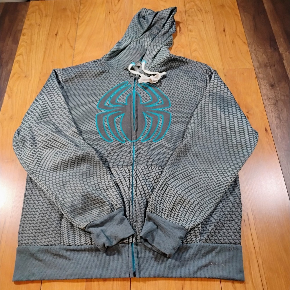 Marvel Spiderman Full Zip-Up Hoodie Sweatshirt Blue Gray Size Men's Large